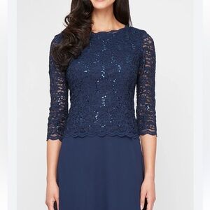 Alex Evenings Long Gown Sequin Lace Bodice Chiffon Skirt Dress Women 10 Petite